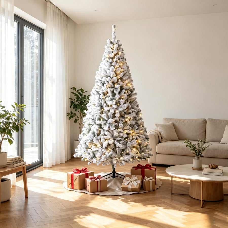 6 Ft Pre-Lit Flocked Fraser Fir Artificial Christmas Tree with Warm White LEDs - Snowy Flocked Finish