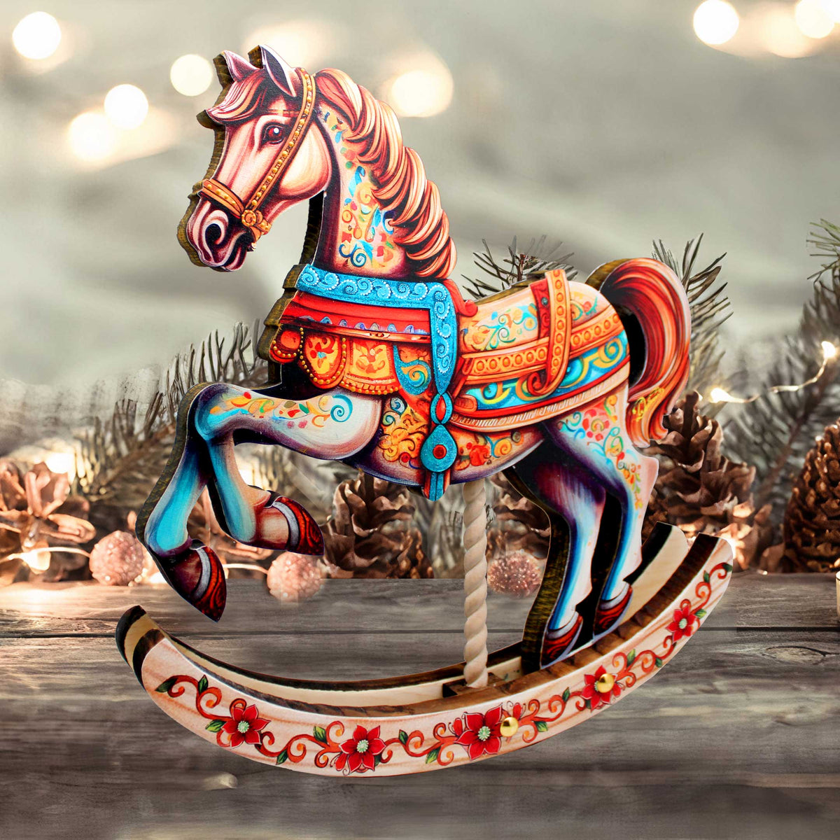 Carousel Horse Decorated Centerpiece - Limited Edition Wooden Figurine by G. Debrekht - Christmas Decor - 89319