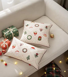 Fennco Styles Christmas Design Velvet Throw Pillow Cover 18" W x 18" L - White Festive Cushion Case for Home, Winter Holidays Décor, and Special Occasions
