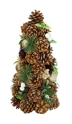 Fennco Styles Handmade Rustic Pinecone & Winter Berry Christmas Tree 17 Inch High - Natural Artificial Tree for Christmas Decorations, Holiday, Desk, Mantels, Tabletop and Fireplace Décor