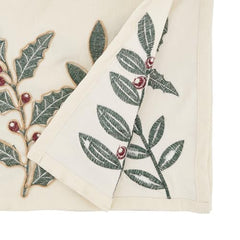 Fennco Styles Festive Holly Berry Table Runner 16" W x 72" L - Ivory Holiday Table Cover for Christmas, Winter Festivals, Banquets, Family Gatherings and Special Occasions