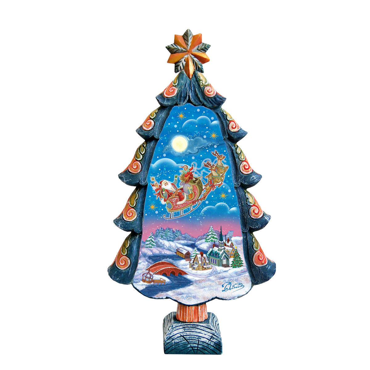 Up-Up and Away Christmas Tree Handcrafted Christmas Figurine - G. DeBrekht - Christmas Santa Snowman Decor