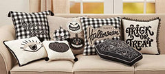 Fennco Styles Trick Or Treat Lace Trim Decorative Throw Pillow 16-Inch Square - Natural Cushion for Home, Couch, Living Room, Office and Halloween Decor