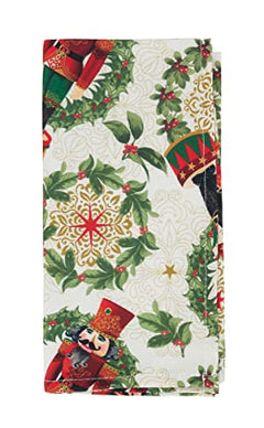 Fennco Styles Nutcracker Holiday Tablecloth 65" W X 84" L - Red & Green Solider Print Festive Table Cover for Christmas Décor, Dining Room, Banquet, Family Gathering and Special Events