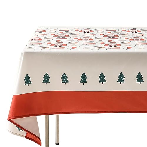 Fennco Styles Santa & Tree Holiday Design Tablecloth 56" W X71 L - Red Christmas Print Festive Table Cover for Christmas Décor, Dining Room, Banquet, Family Gathering and Special Events