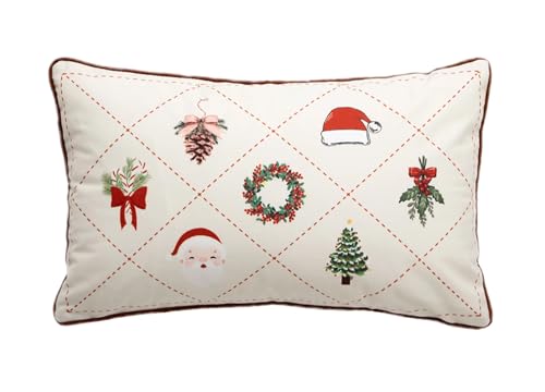 Fennco Styles Christmas Design Velvet Filled Throw Pillow 18" W x 18" L - White Festive Cushion for Home, Winter Holidays Décor, and Special Occasions