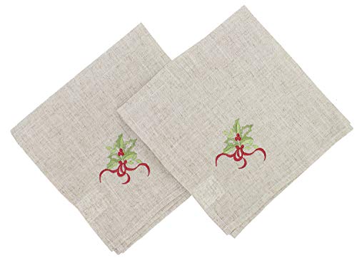 Fennco Styles Embroidered Holly Christmas Tree Double-Layer Holiday Tablecloth