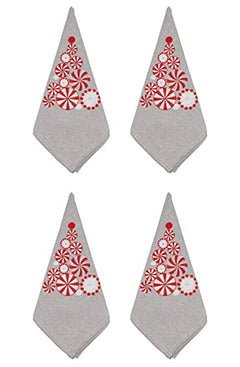 Fennco Styles Embroidered Peppermint Holiday Tablecloth 70" W x 70" L - Silver Festive Table Cover for Christmas, Family Gathering, Banquets and Special Events