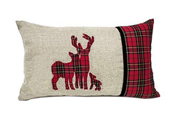 Fennco Styles Holiday Deer Tartan Plaid Christmas Decorative Filled Throw Pillow