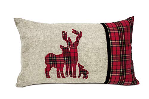 Fennco Styles Holiday Tartan Plaid Deer Christmas Decorative Throw Pillow Cover