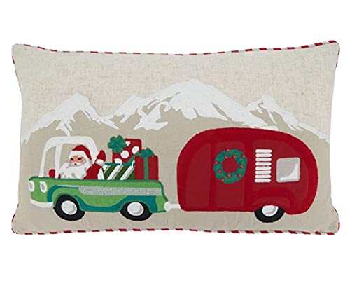 Fennco Styles Santa Truck & Trailer Decorative Throw Pillow 14" W x 24" L – Multicolored Rectangular Cushion for Christmas, Holiday, Couch, Sofa, Bedroom, Office Décor and Special Occasion