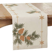 Fennco Styles Embroidered Pinecone Christmas Table Runner 16" W x 70" L - Festive Table Cover for Home Décor, Dining Table, Banquet, Family Gathering, Holiday and Special Occasion