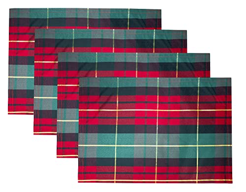 Fennco Styles Red & Green Holiday Tartan Plaid Table Runner 16"W X 54"L - Multicolored Table Cover with Gold Lurex for Christmas, Winter Holidays, Home Décor, Banquets, Family Gatherings and Special Occasion