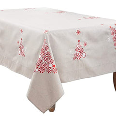 Fennco Styles Embroidered Peppermint Holiday Tablecloth 70" W x 70" L - Silver Festive Table Cover for Christmas, Family Gathering, Banquets and Special Events