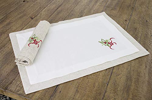 Fennco Styles Embroidered Holly Christmas Tree Double-Layer Holiday Tablecloth