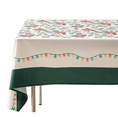 Fennco Styles Santa & Tree Holiday Design Tablecloth 56" W X71 L - Red Christmas Print Festive Table Cover for Christmas Décor, Dining Room, Banquet, Family Gathering and Special Events