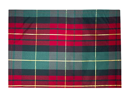 Fennco Styles Red & Green Holiday Tartan Plaid Table Runner 16"W X 54"L - Multicolored Table Cover with Gold Lurex for Christmas, Winter Holidays, Home Décor, Banquets, Family Gatherings and Special Occasion