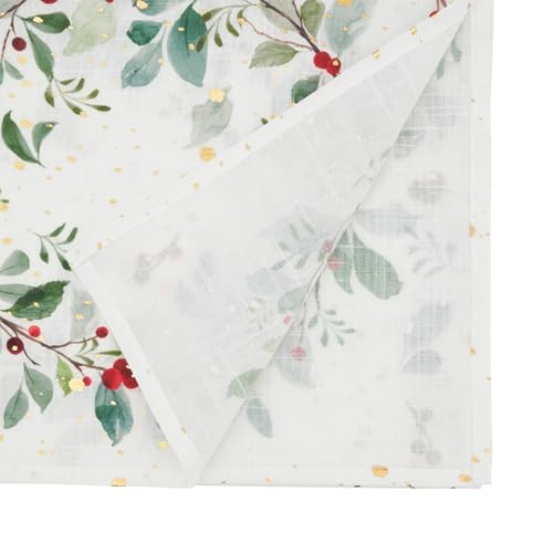 Fennco Styles Red Berry Wreath Table Runner 16" W x 72" L - White Table Cover for Dining Table, Banquets, Christmas, Winter Holiday Décor, Family Gatherings, and Special Events