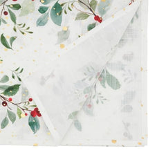 Fennco Styles Red Berry Wreath Table Runner 16" W x 72" L - White Table Cover for Dining Table, Banquets, Christmas, Winter Holiday Décor, Family Gatherings, and Special Events
