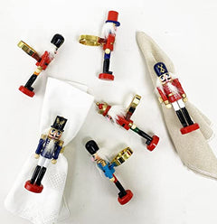 Fennco Styles Handmade Wooden Nutcracker Decorative Napkin Rings, Set of 4 - Festive Soldier Napkin Holders for Dining Table, Christmas, Holidays Décor and Special Occasions