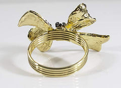 Fennco Styles Stunning Crystal Bowknot Gold-Plated Napkin Rings Wedding Holiday Table Decoration - Set of 4