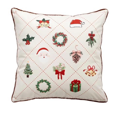 Fennco Styles Christmas Design Velvet Throw Pillow Cover 18" W x 18" L - White Festive Cushion Case for Home, Winter Holidays Décor, and Special Occasions