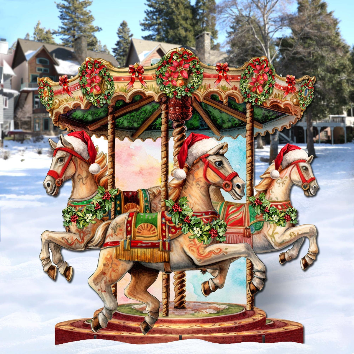 Christmas Carousel Outdoor Decor by G. Debrekht - Christmas Santa Snowman Decor