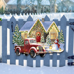 Christmas Light Lane with Truck Door Decor - Christmas Santa Snowman Decor