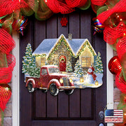 Christmas Light Lane with Truck Door Decor - Christmas Santa Snowman Decor