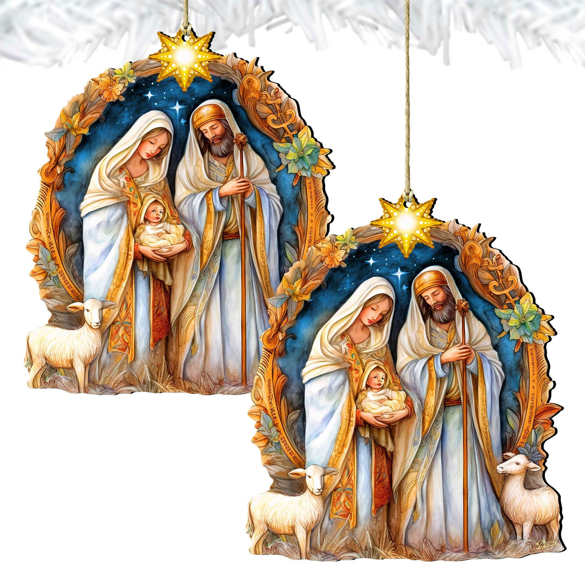Nostalgic Nativity Scene Wooden Ornaments by G. DeBrekht Nativity Holiday Decor - 8611074