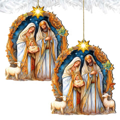 Nostalgic Nativity Scene Wooden Ornaments by G. DeBrekht Nativity Holiday Decor - 8611074