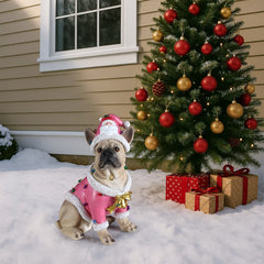 Christmas French Bulldog Statue with Pink Santa Outfit - Multi-Color