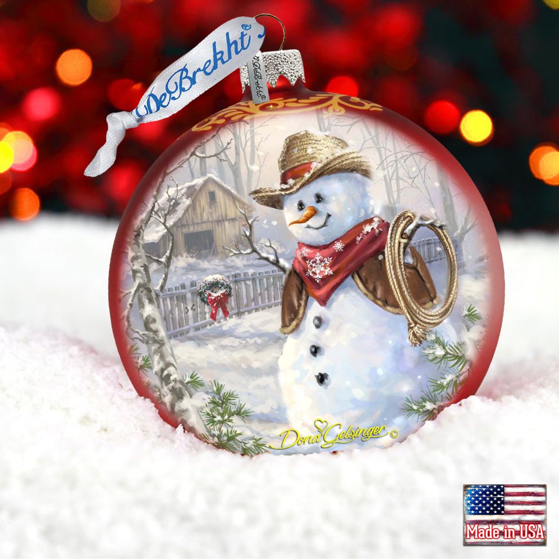 Cowboy Snowman Glass Ornament - Christmas Santa Snowman Decor