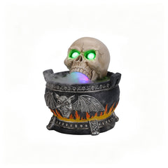 Halloween Skull Cauldron Statue with LED Light