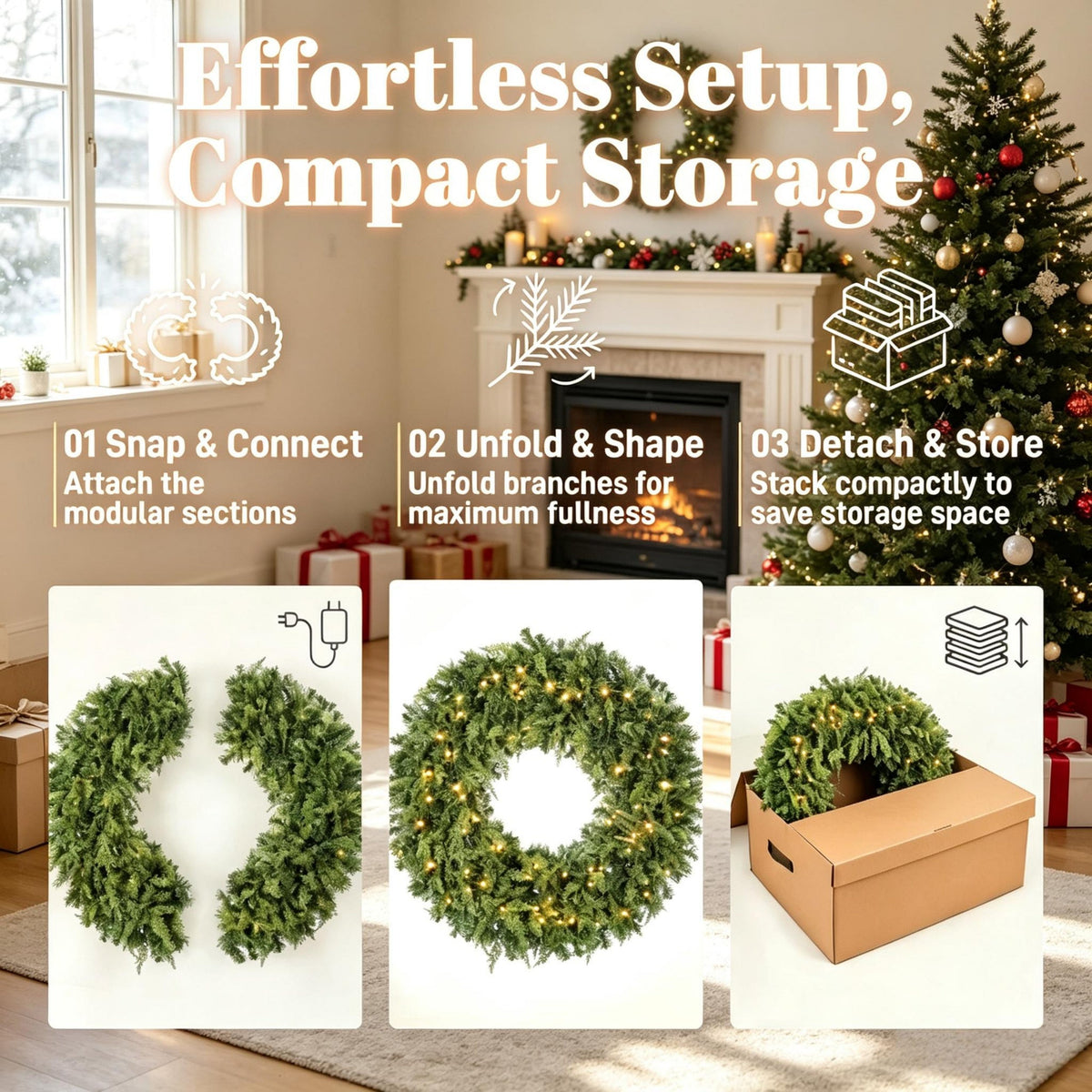 36-Inch Pre-Lit Crestwood Spruce Artificial Christmas Wreath with LED Lights - Green