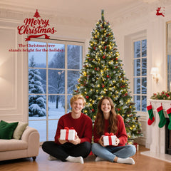 9-Foot Pre-Lit Pre-Decorated Pine Artificial Christmas Tree, 600 Lights, Green