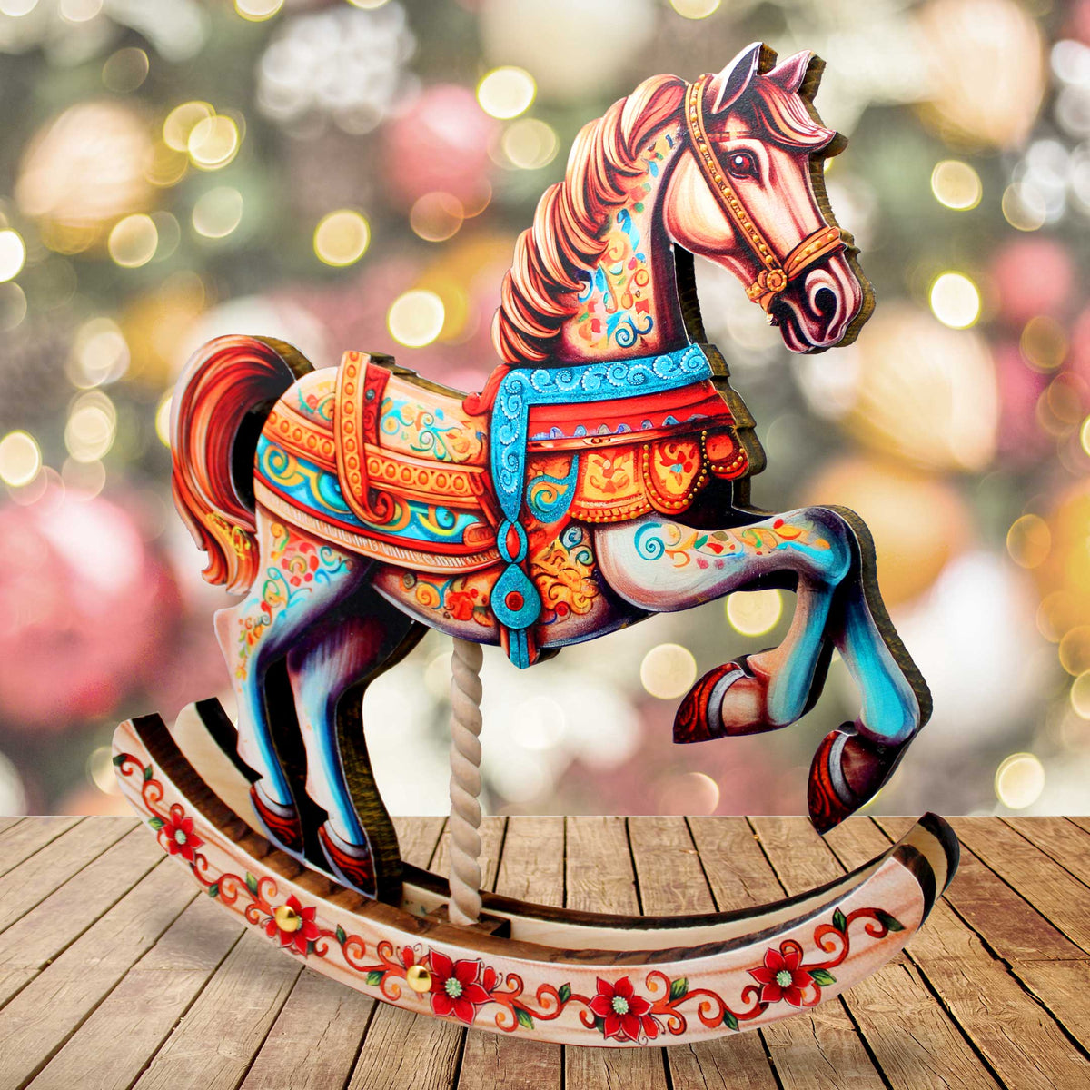 Carousel Horse Decorated Centerpiece - Limited Edition Wooden Figurine by G. Debrekht - Christmas Decor - 89319