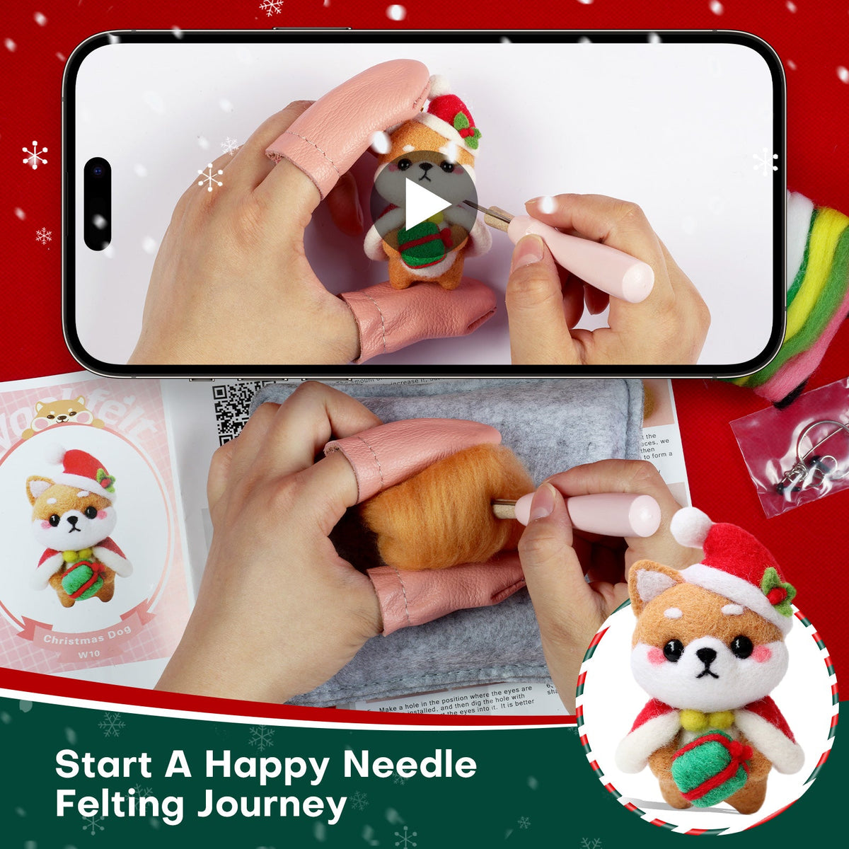 Santa Shiba Inu Cat and Bunny Christmas Needle Felting Kit by Wizardi F07N8-Z-06