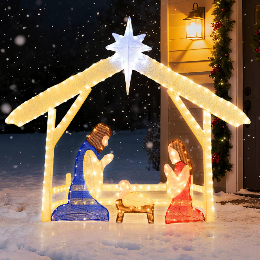 4 Ft Lighted Nativity Scene Pre-lit Christmas Holy Family Set