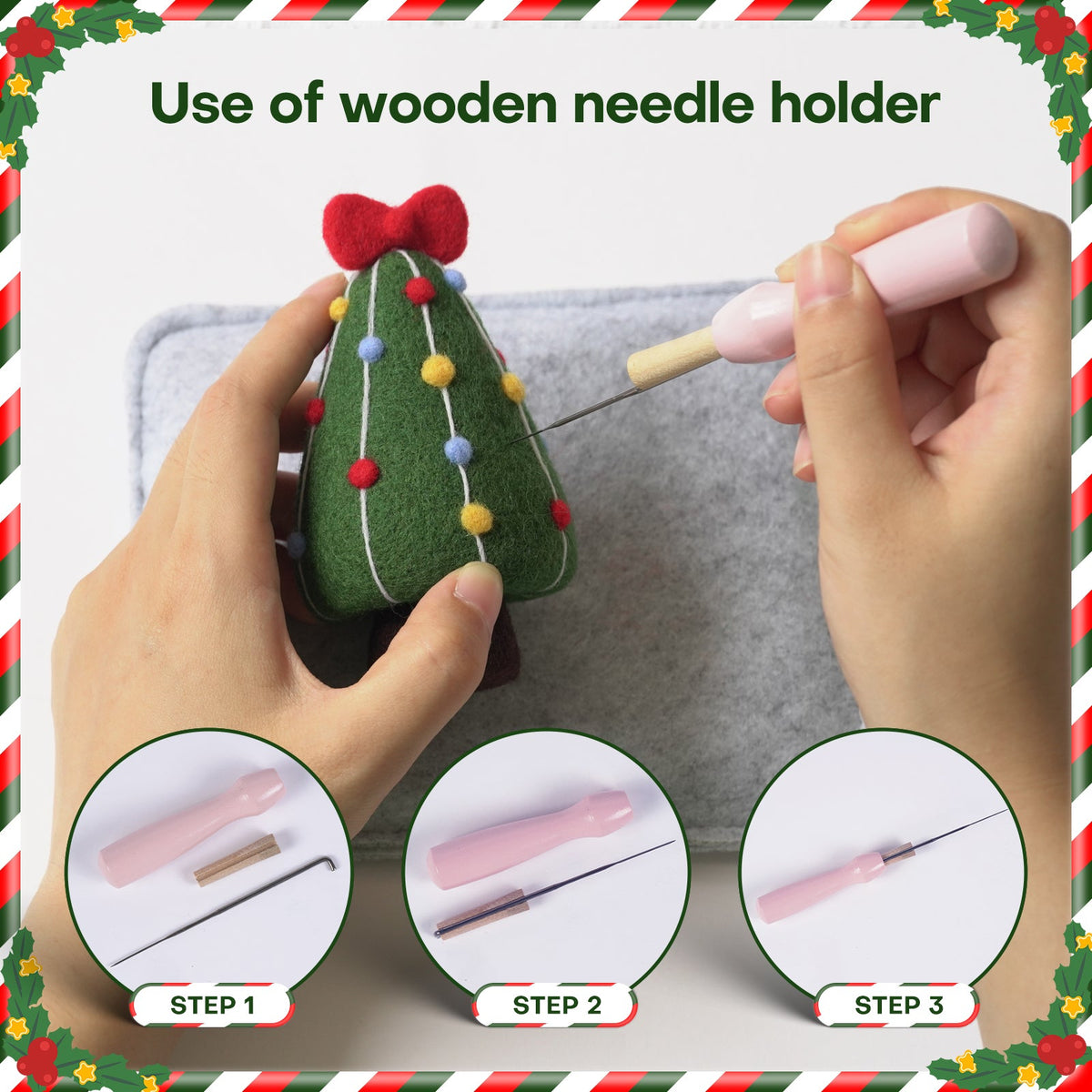 Christmas Tree Bells Reindeer and Snowman Needle Felting Kit by Wizardi F07N8-Z-11