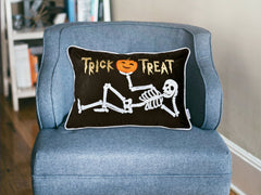 Trick or Treat Skeleton Velvet Throw Pillow – Halloween Lumbar Accent Set of 2