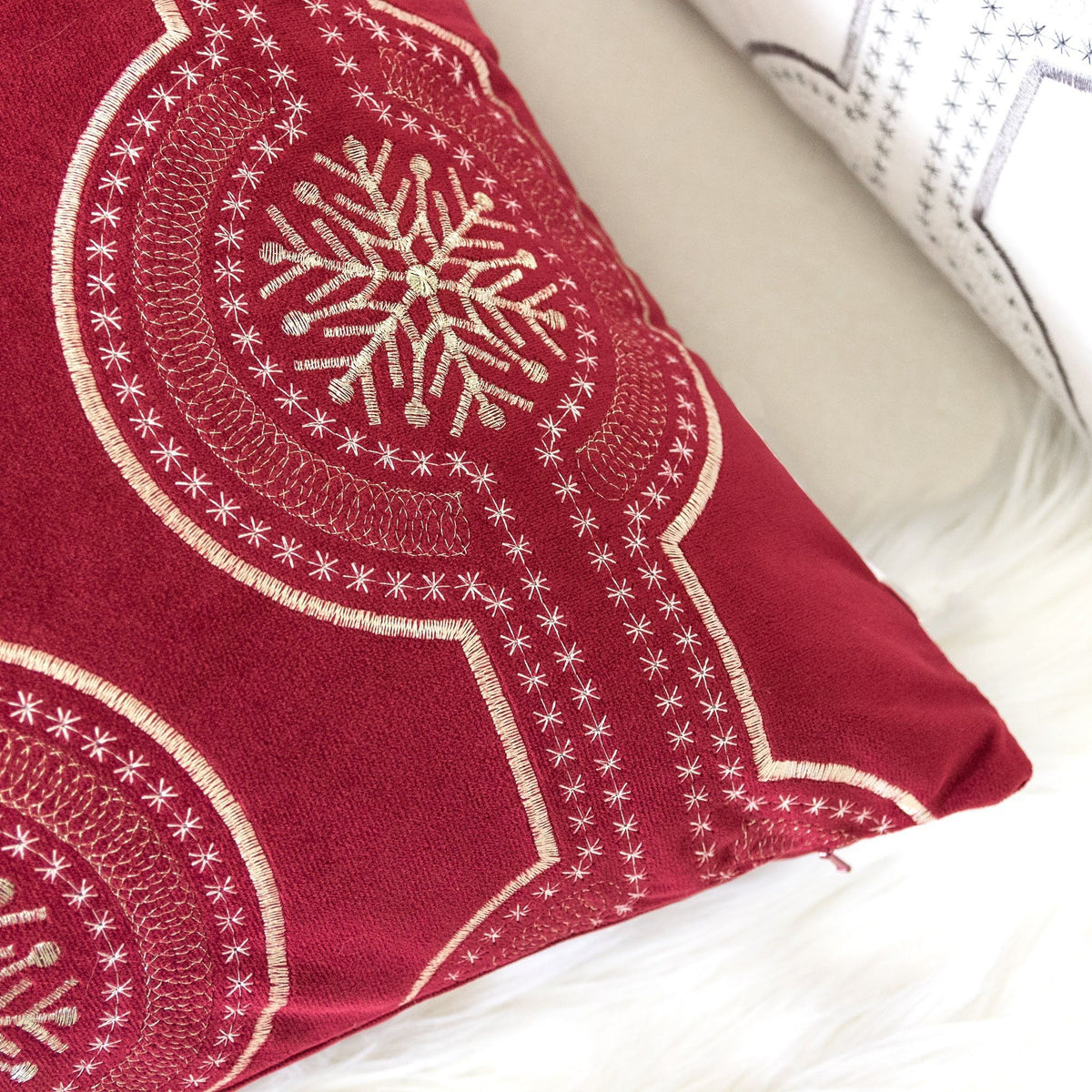 Holiday Throw Pillow with Snowflake Embroidery - 20x20 Inch