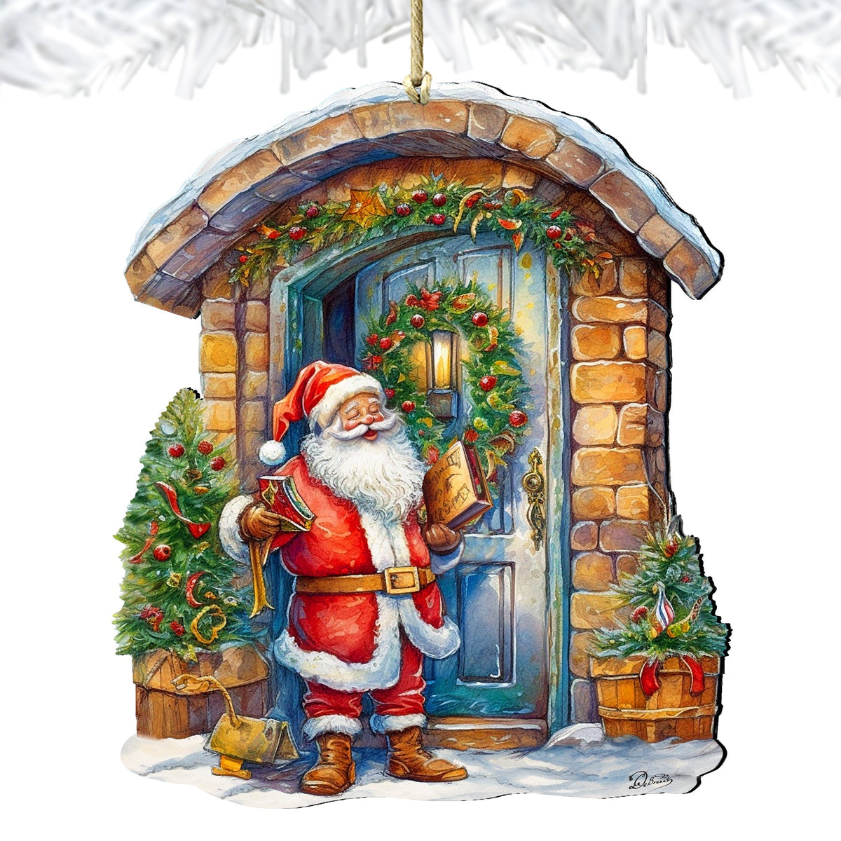 Joyful Moments at the Doorstep Wooden Ornaments by G. Debrekht Christmas Santa Snowman Decor - 8611046