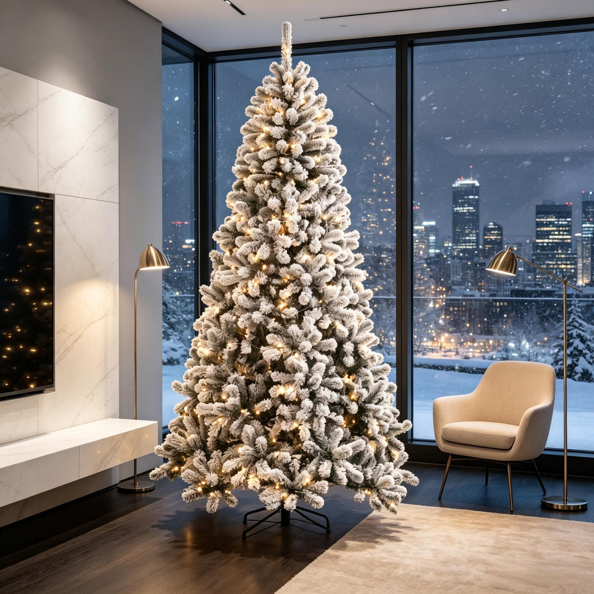 6 ft Pre-Lit Snow-Flocked Northern Pine Christmas Tree