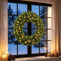36-Inch Pre-Lit Christmas Wreath with Warm White Lights - Green