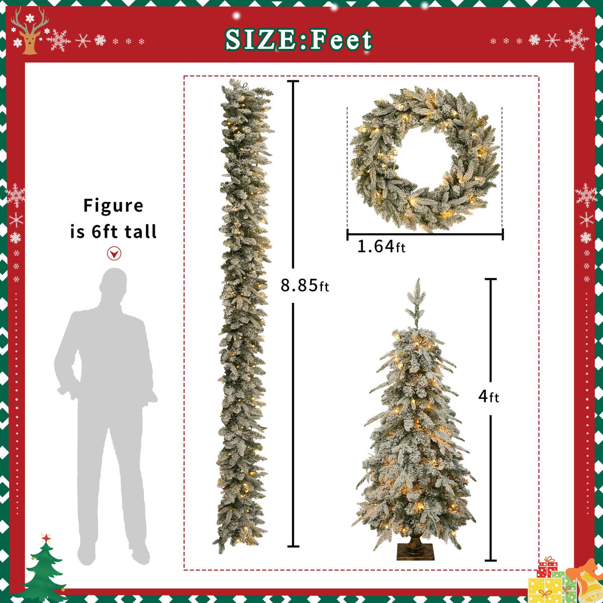 Pre-Lit Artificial Christmas Tree Set with LED Lights - 4-Piece PVC