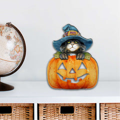 Black Cat pumpkin Halloween Door Decor by G. DeBrekht - Thanksgiving Halloween Decor - 8158416H