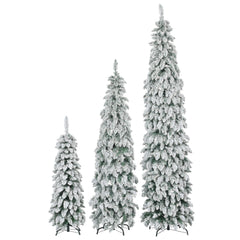 Pre-Lit Pencil Christmas Tree 3-Set, 4ft/6ft/8ft, Snow-Flocked, 290 LED Lights, White and Green
