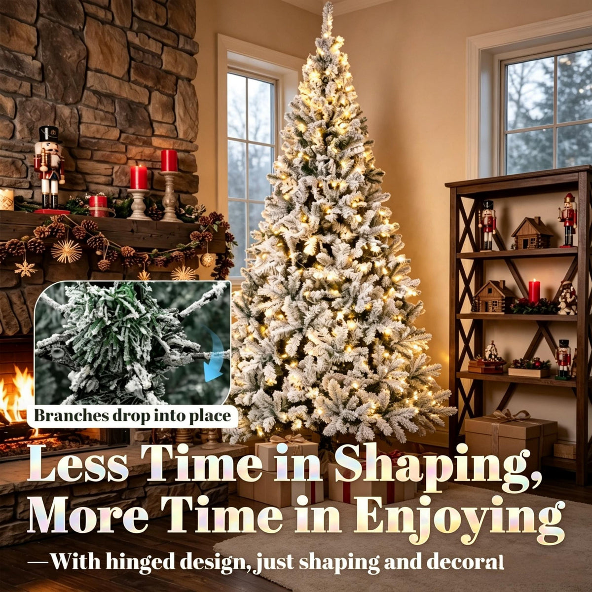 6 Ft Pre-Lit Flocked Fraser Fir Artificial Christmas Tree with Warm White LEDs - Snowy Flocked Finish