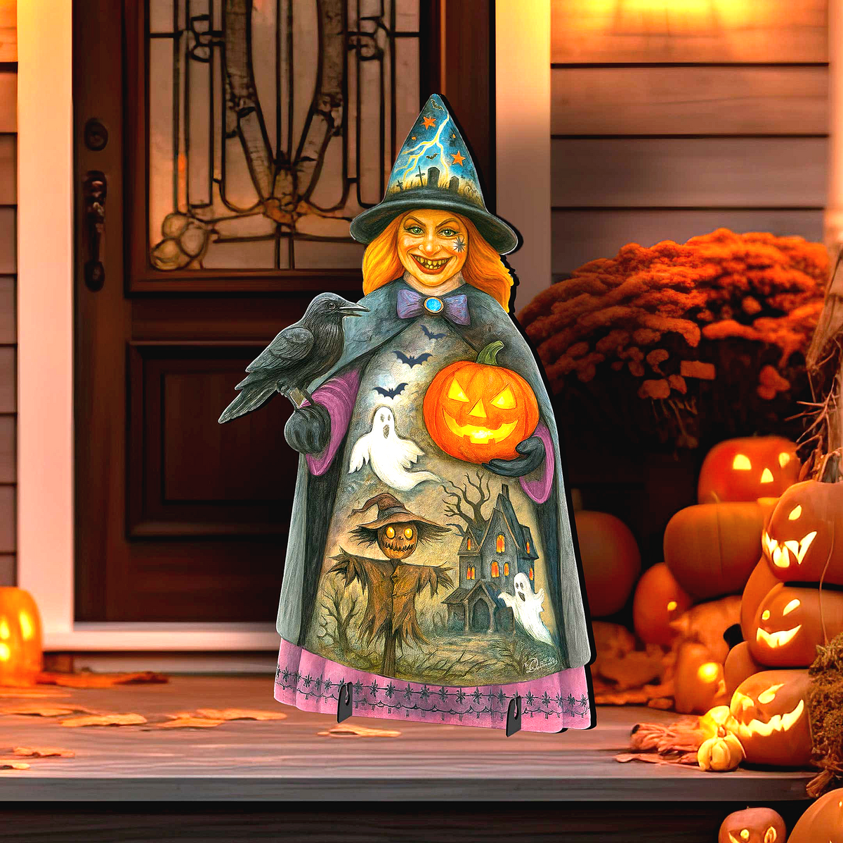 Halloween Witch Freestanding Outdoor Décor – Handcrafted Wooden Yard Display by G. DeBrekht